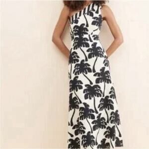 FARM RIO COCONUT TREE COVER UP COTTON BLACK/WHITE ONE SHOULDER MAXI $180 NWT LG